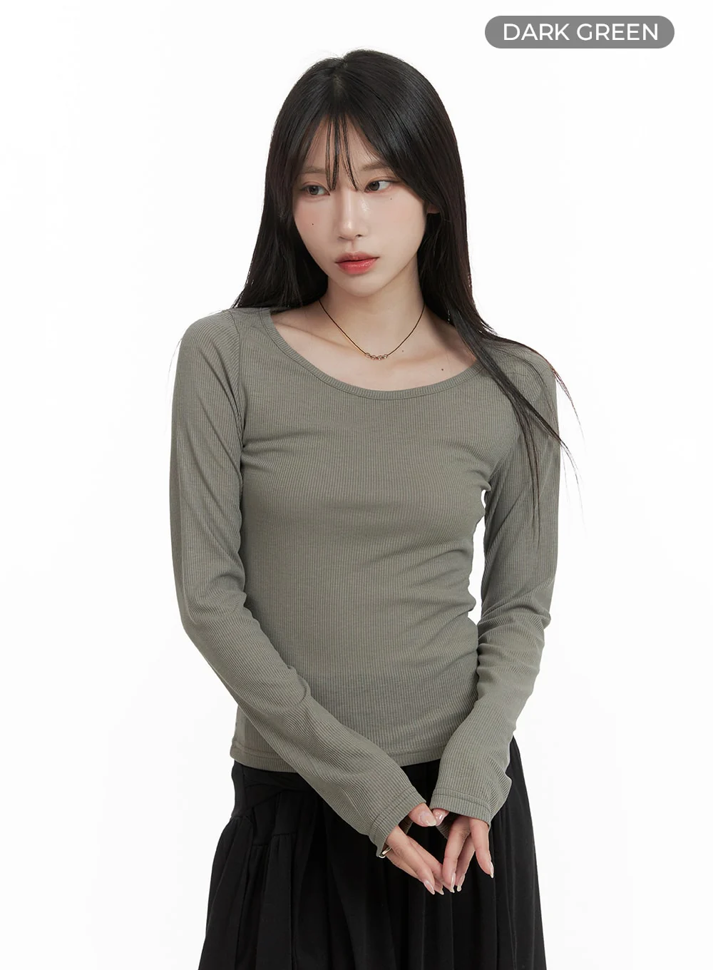 Basic U-Neck Long Sleeve T-Shirt CA404 - Image 6