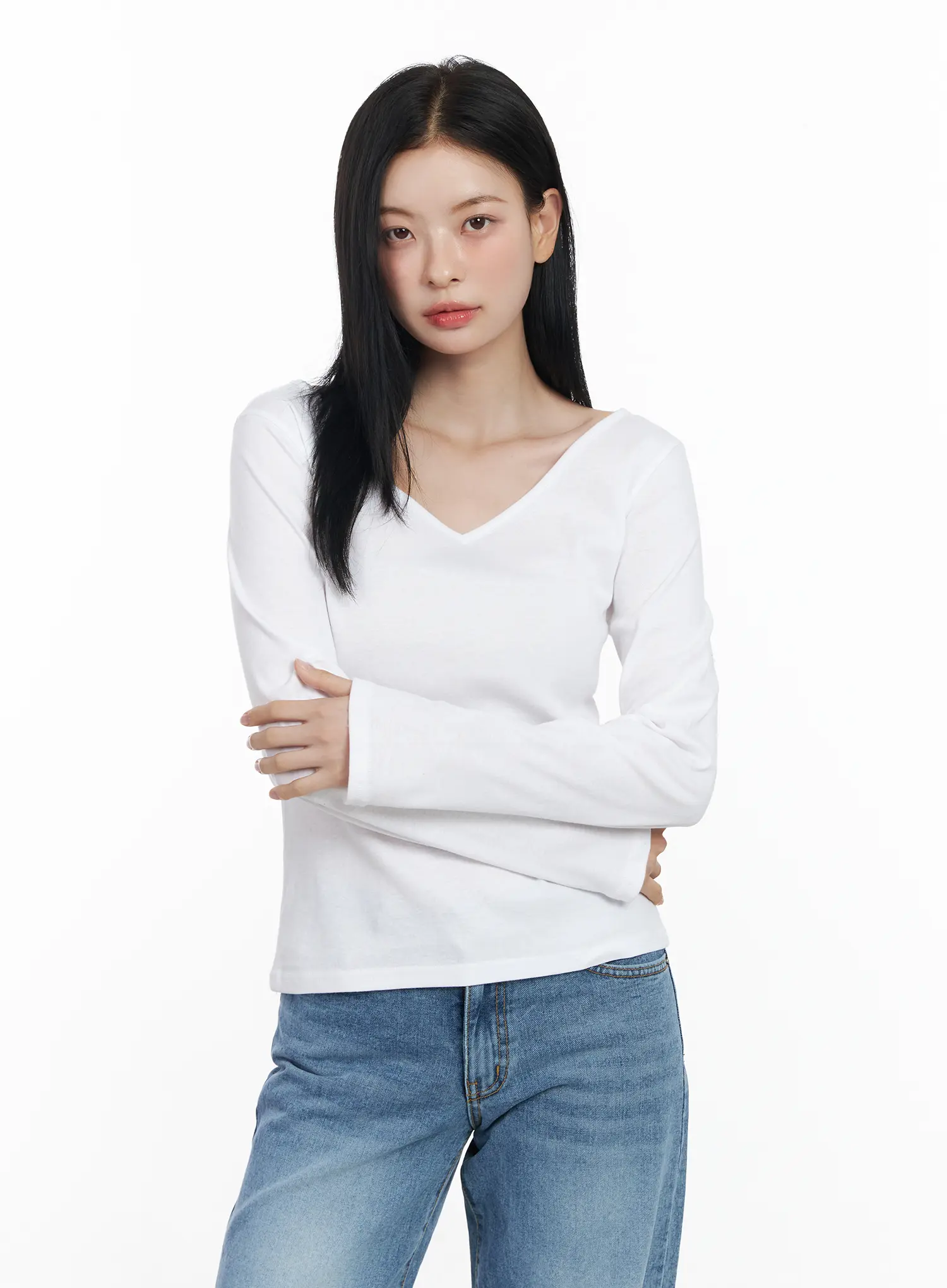 Basic V-Neck Long Sleeve Tee CJ519 - Image 10