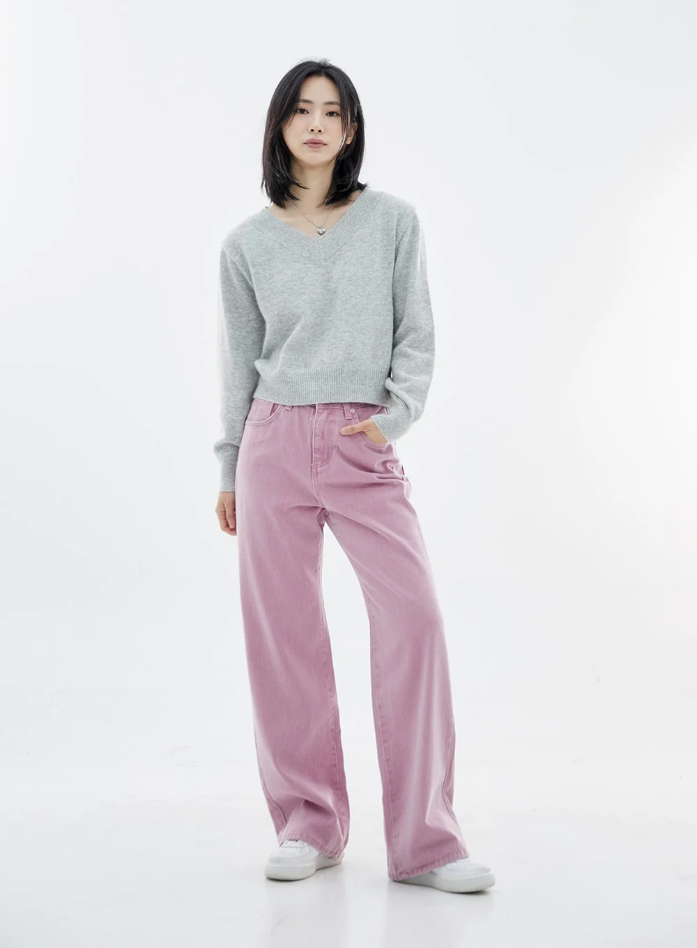 Basic V-Neck Midi Knit OO04 - Image 5