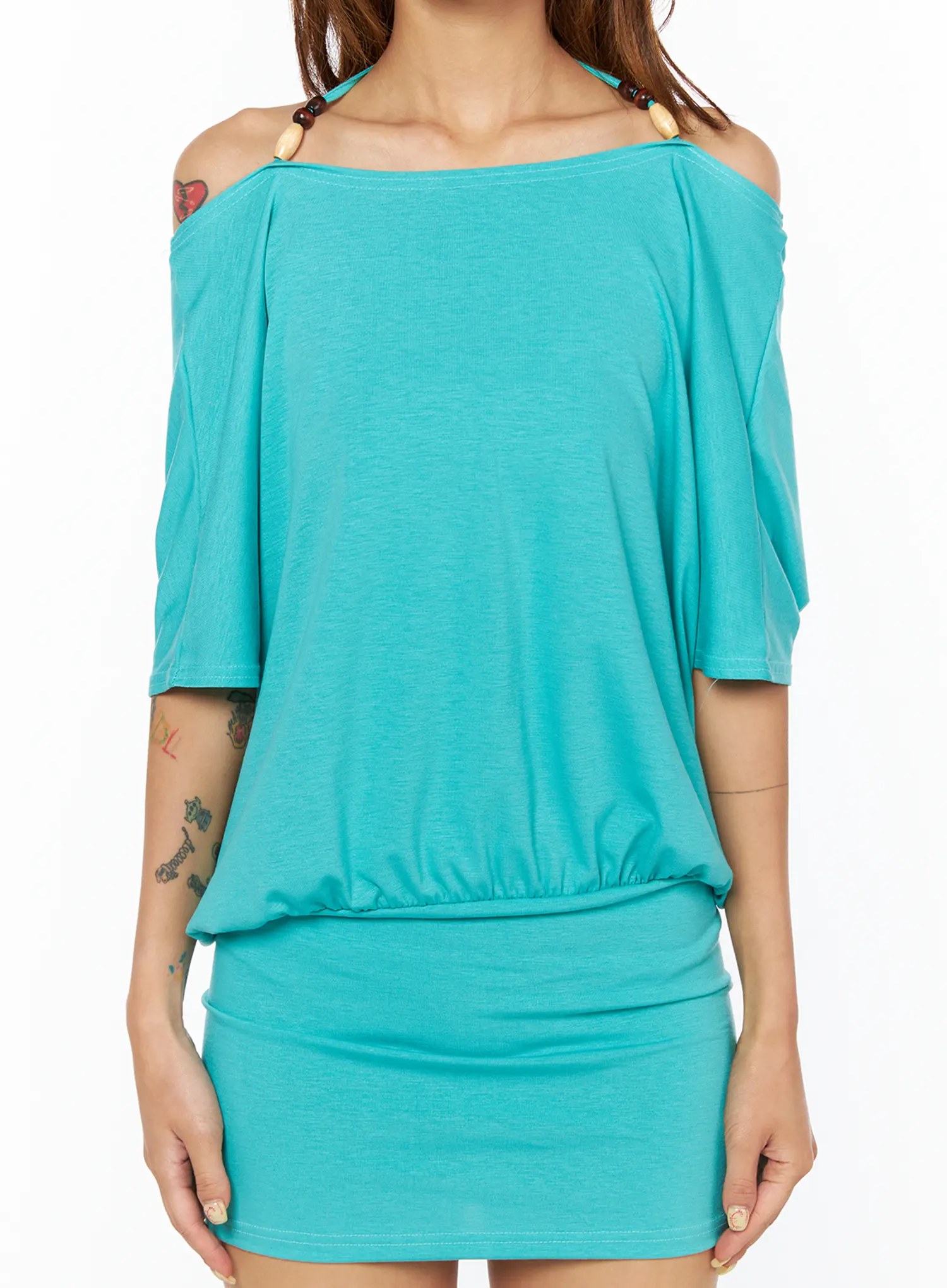 Beaded Halter Off-Shoulder Mini Dress CU518 - Image 4