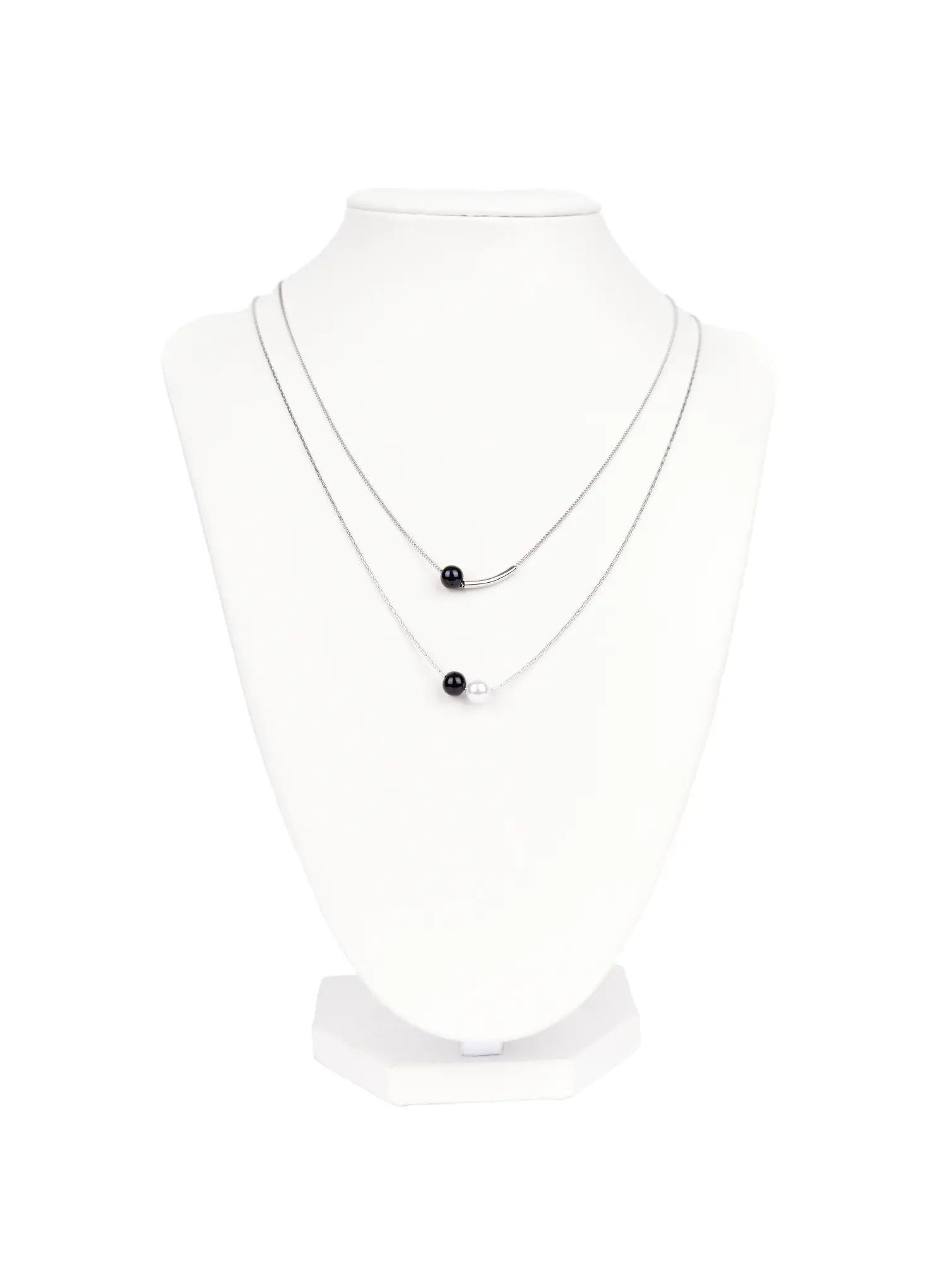 Black Faux Pearl Layered Necklace CA527 - Image 4
