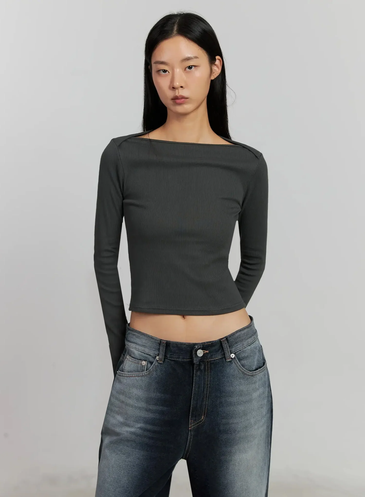 Boat Neck Long Sleeve Top IJ505