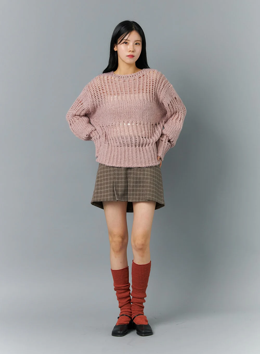 Boat Neck Mesh Knit Sweater ON324 - Image 2