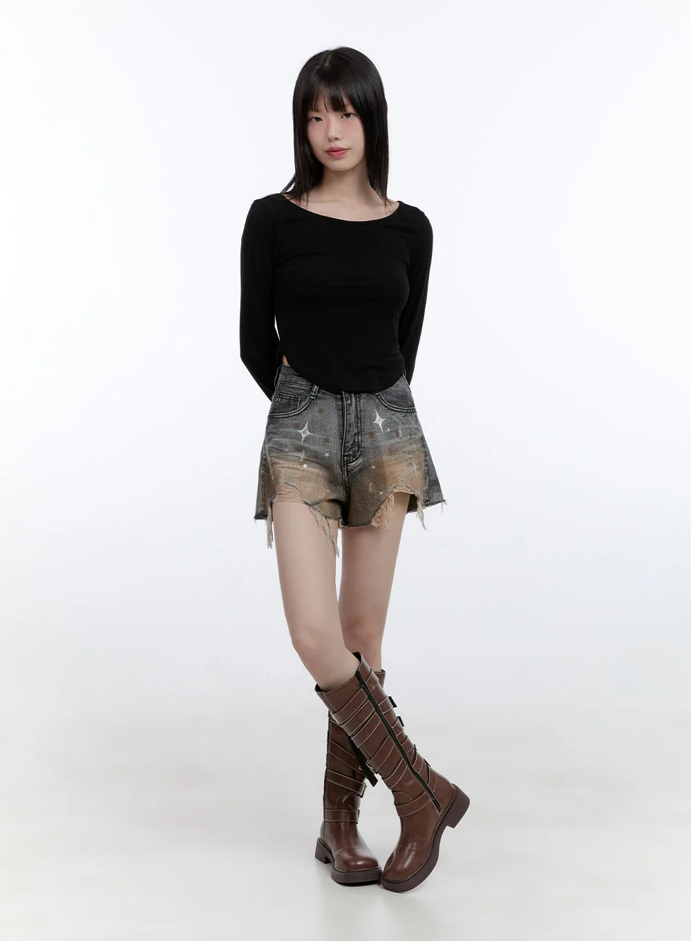 Boat Neck Solid Long Sleeve Crop Top CG413 - Image 2