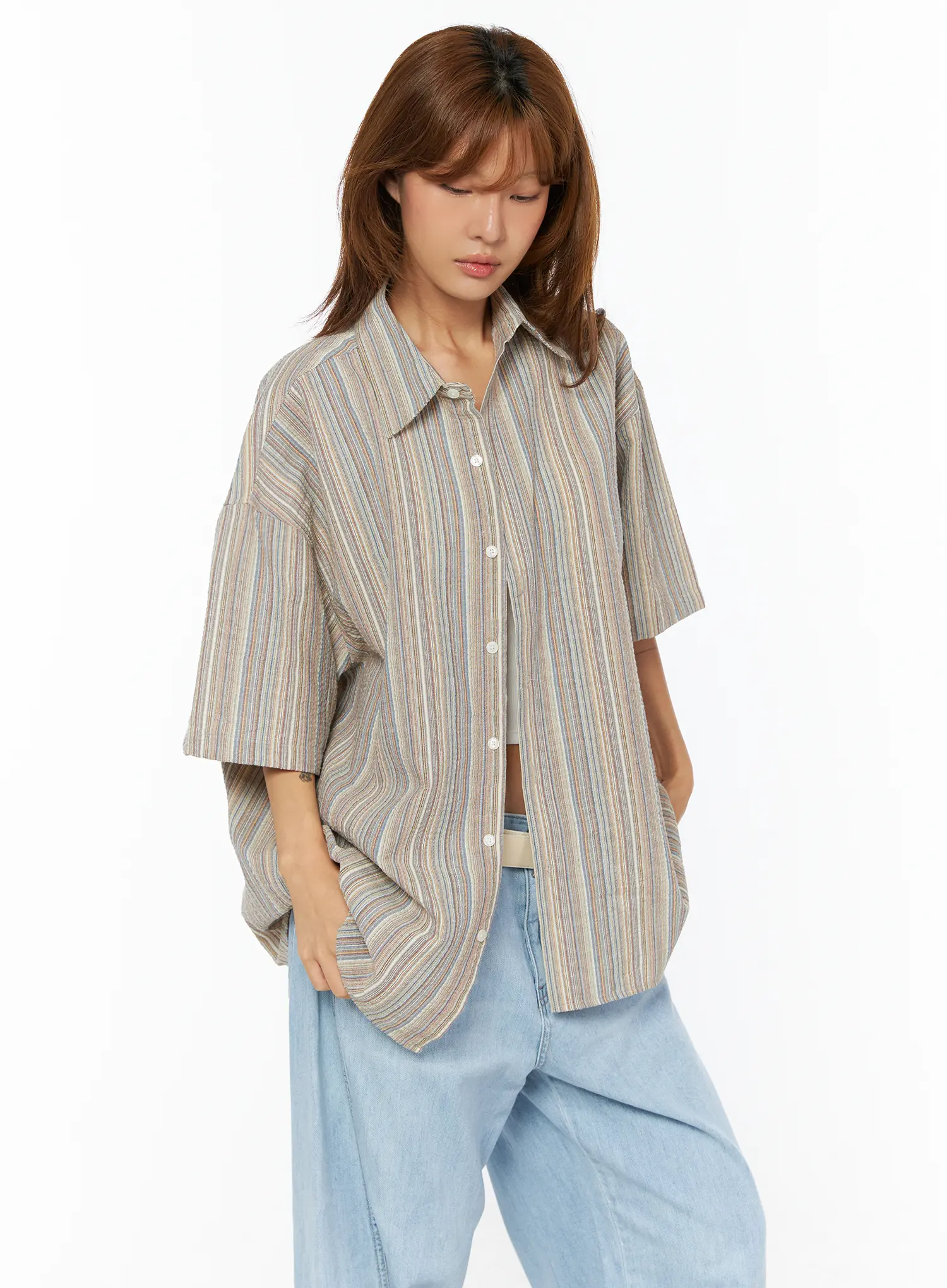 Bohemian Striped Over-Sized Shirt CU518 - Image 12
