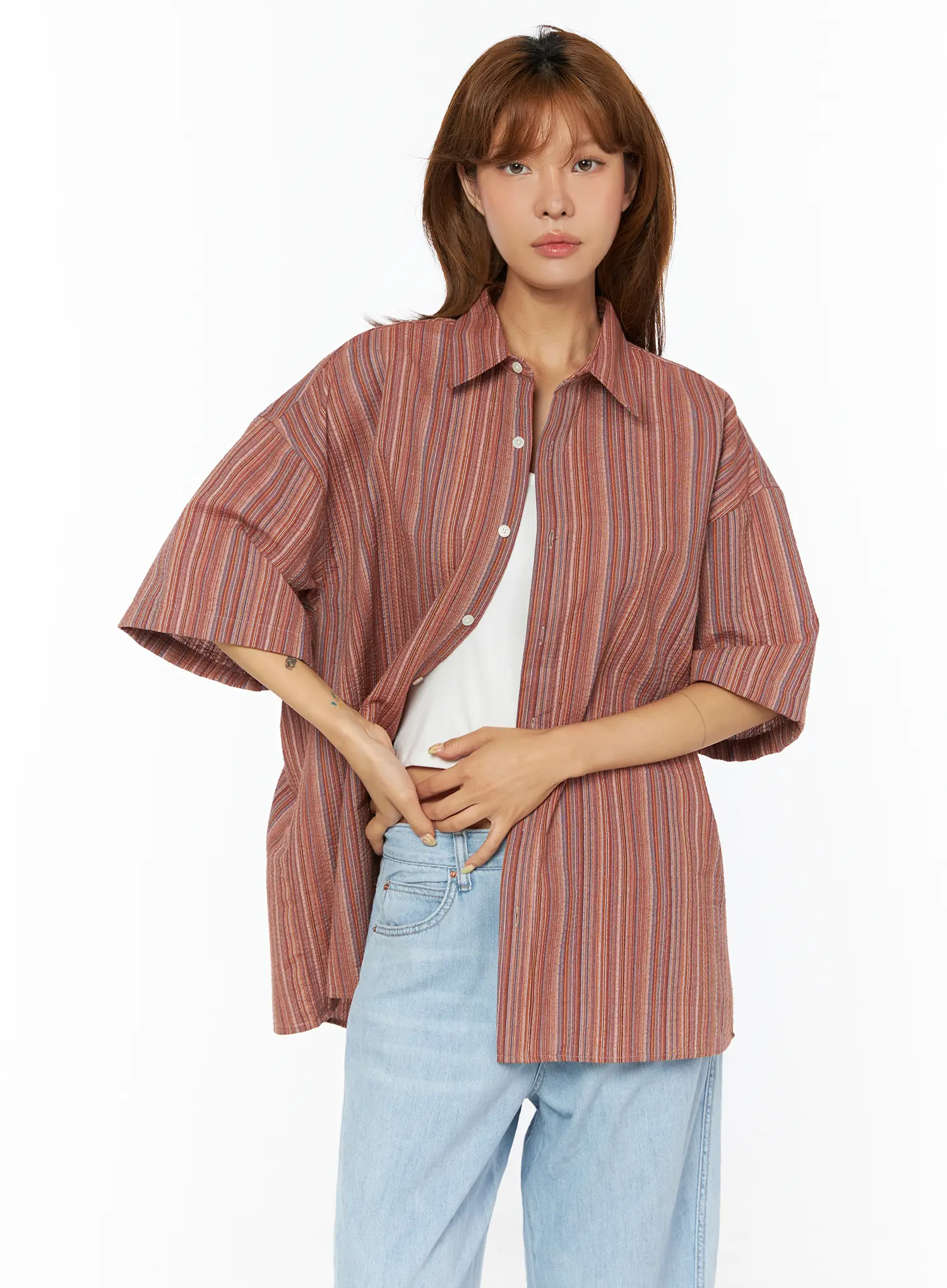Bohemian Striped Over-Sized Shirt CU518 - Image 2