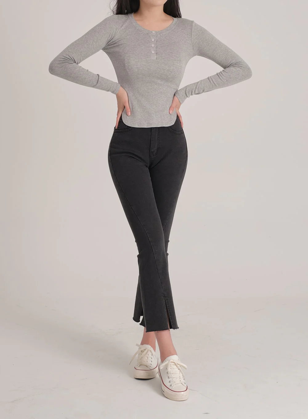 Bootcut Black Jeans with Front Slit J31