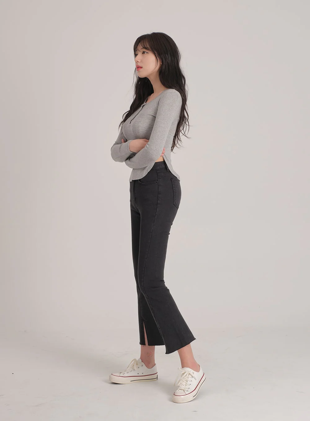Bootcut Black Jeans with Front Slit J31 - Image 7