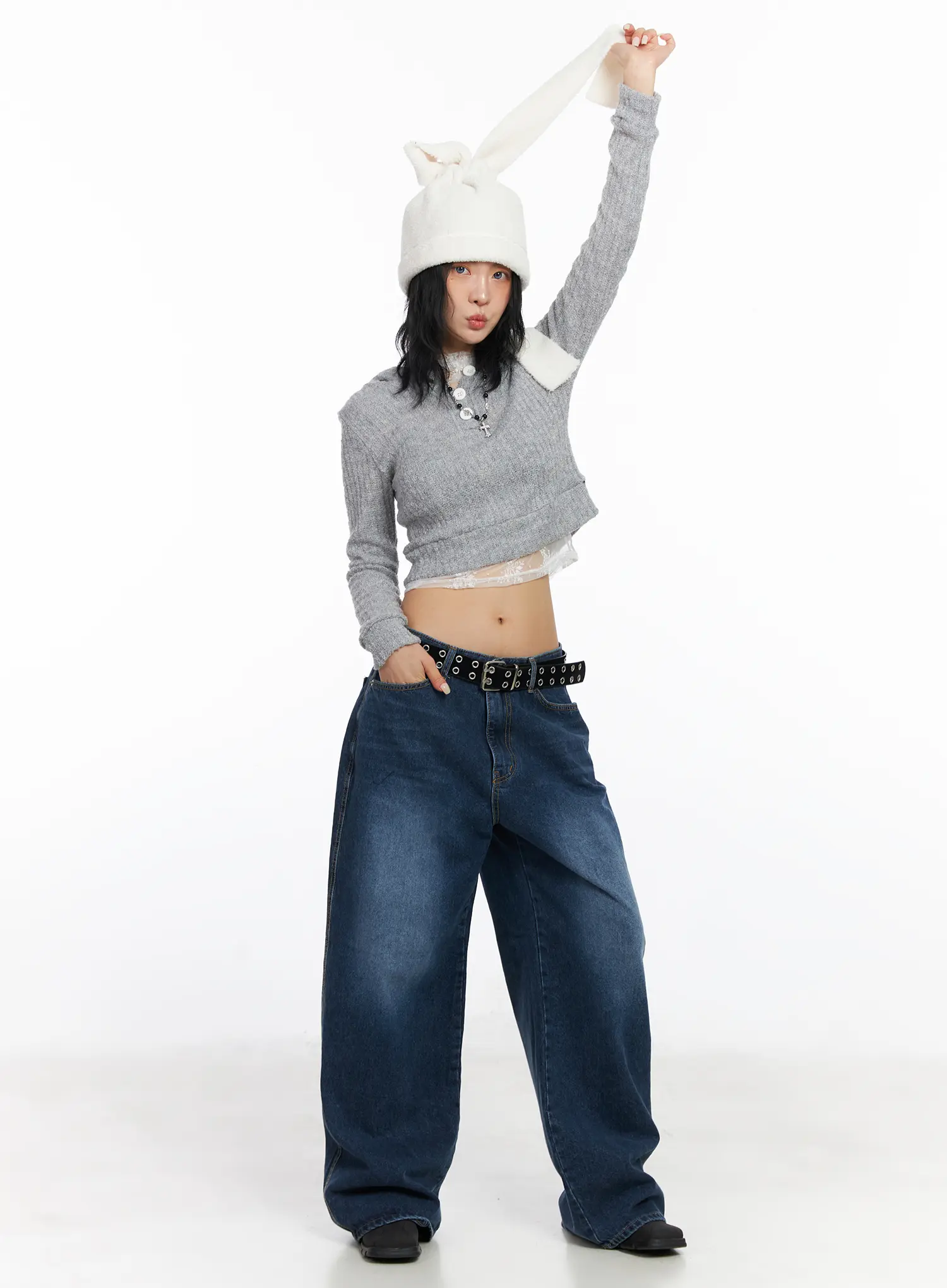Boucle Knit Crop Hoodie CJ522 - Image 8