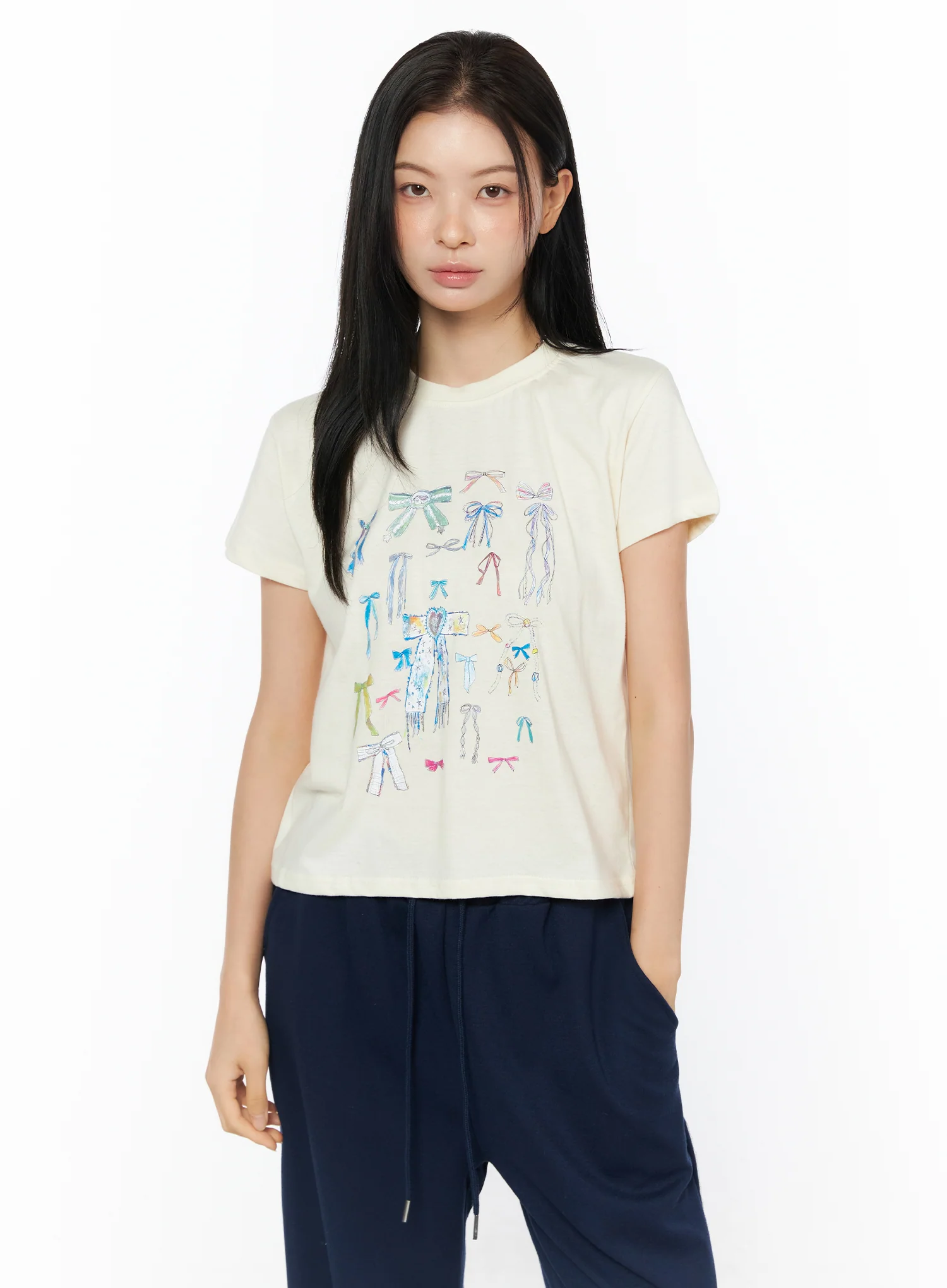 Bow Print Graphic Tee IU516 - Image 11