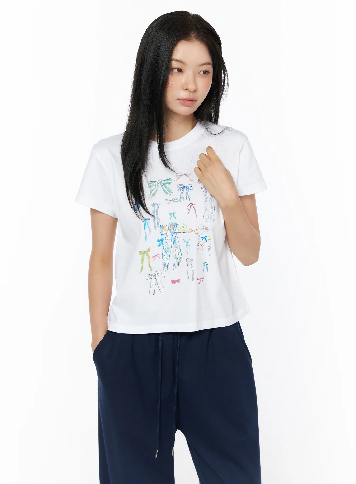 Bow Print Graphic Tee IU516 - Image 8