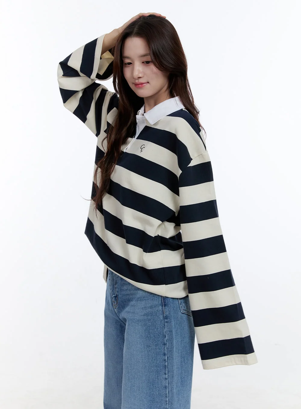 Boxy Collared Buttoned Oversize Tee OO407 - Image 5