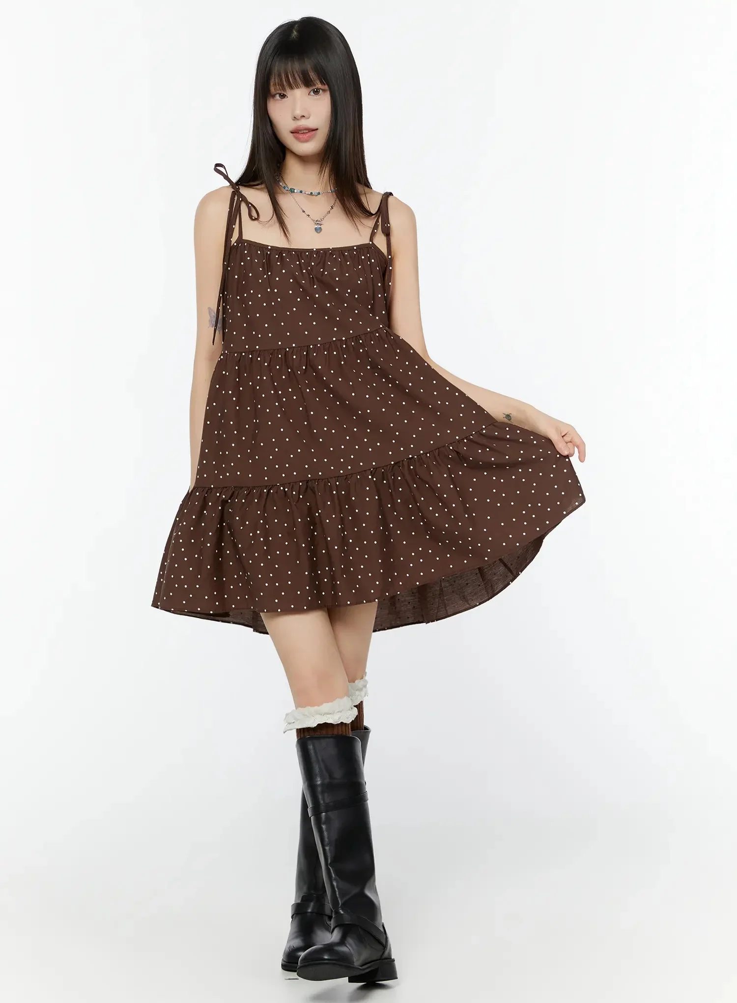 Brown Polka Dot Tiered Dress IU518 - Image 10