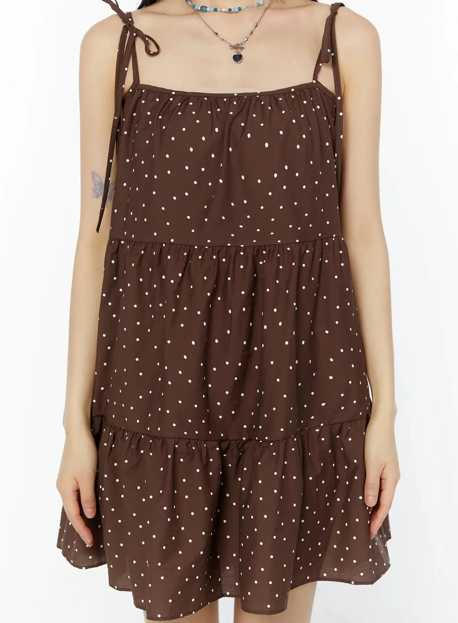Brown Polka Dot Tiered Dress IU518 - Image 3