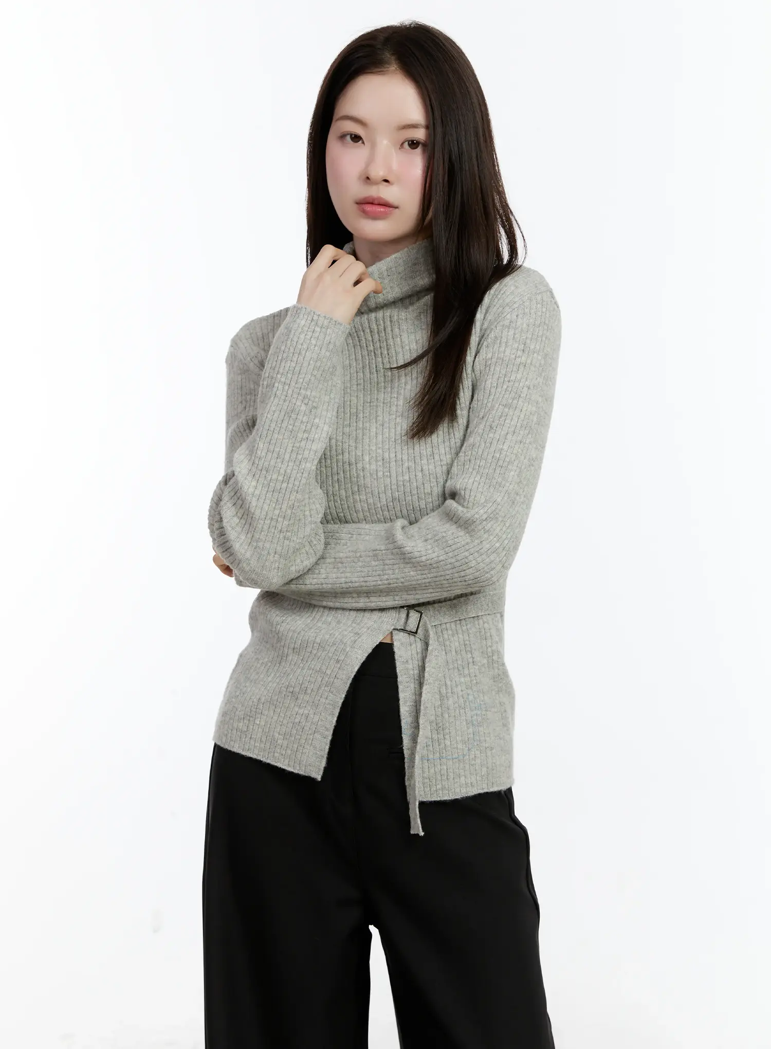 Buckle Ribbed Half Turtleneck Sweater - Image 2
