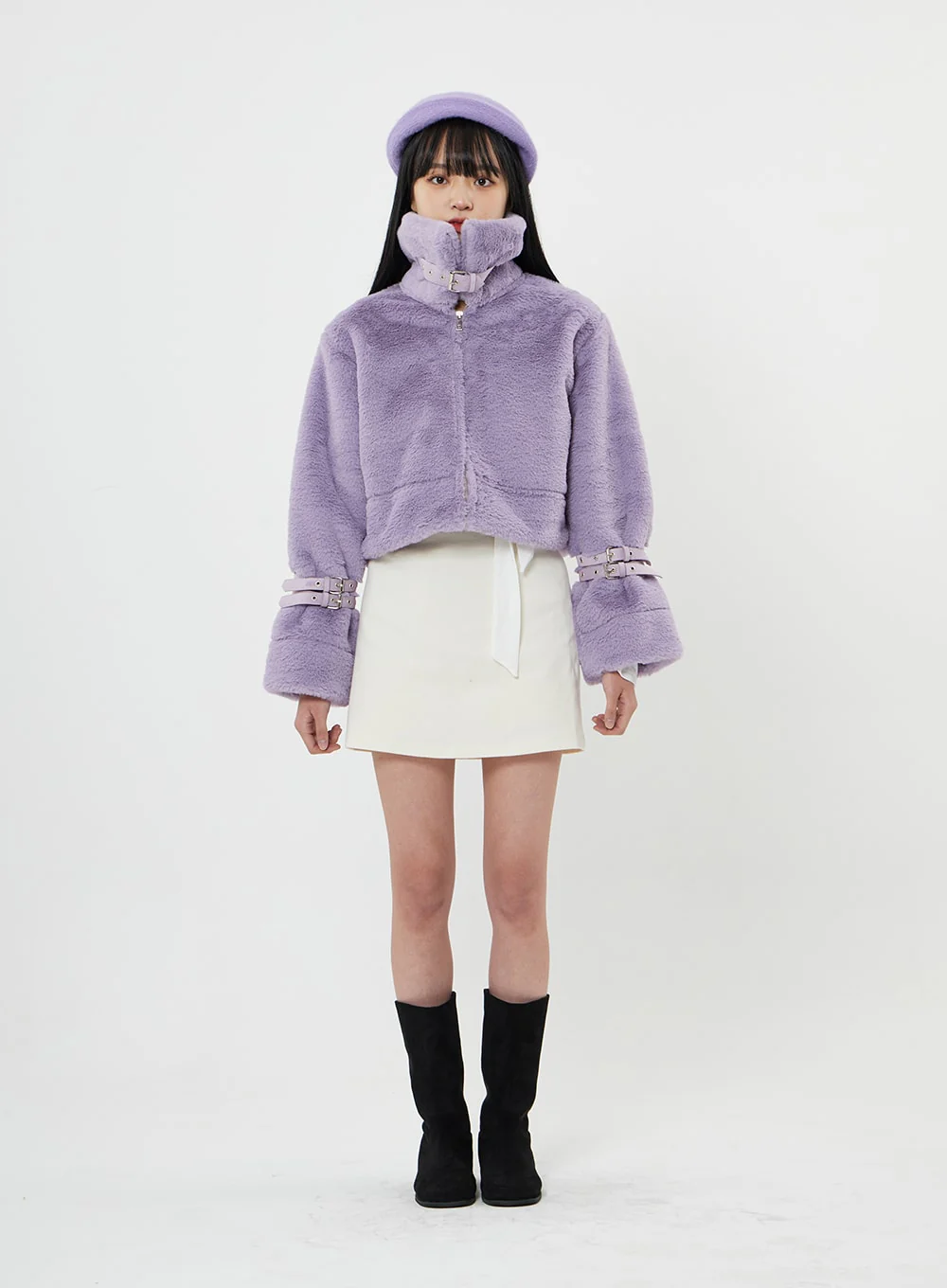 Buckle Soft Fur Crop Shearling Jacket BN04 - Image 15