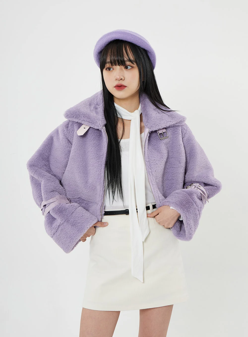 Buckle Soft Fur Crop Shearling Jacket BN04 - Image 3