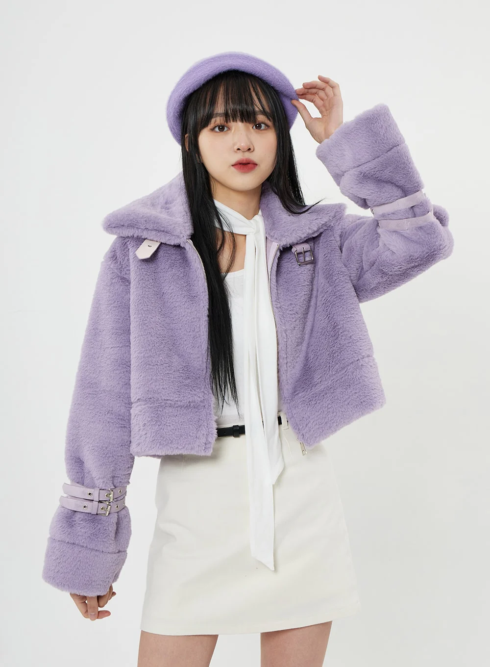 Buckle Soft Fur Crop Shearling Jacket BN04 - Image 4