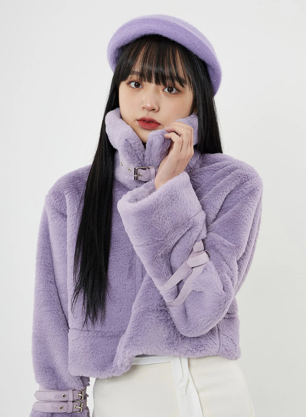 Buckle Soft Fur Crop Shearling Jacket BN04 - Image 5