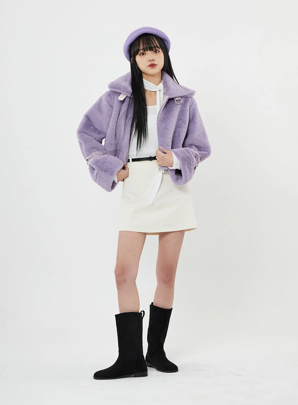 Buckle Soft Fur Crop Shearling Jacket BN04 - Image 7