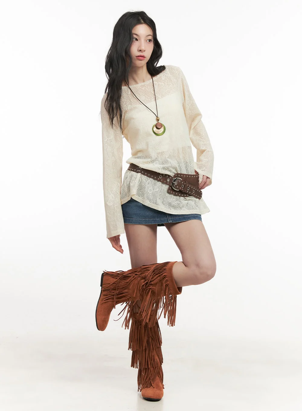 Butterfly Lace Sheer Long-Sleeve Top CF513 - Image 2