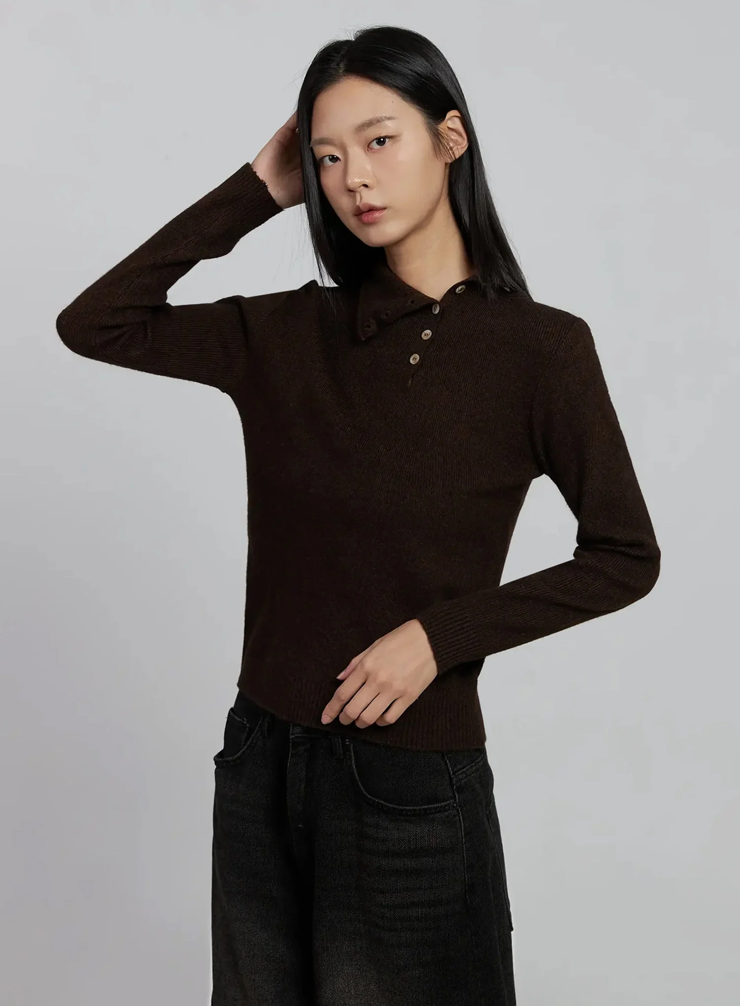 Button Detail High Neck Sweater IM520 - Image 6