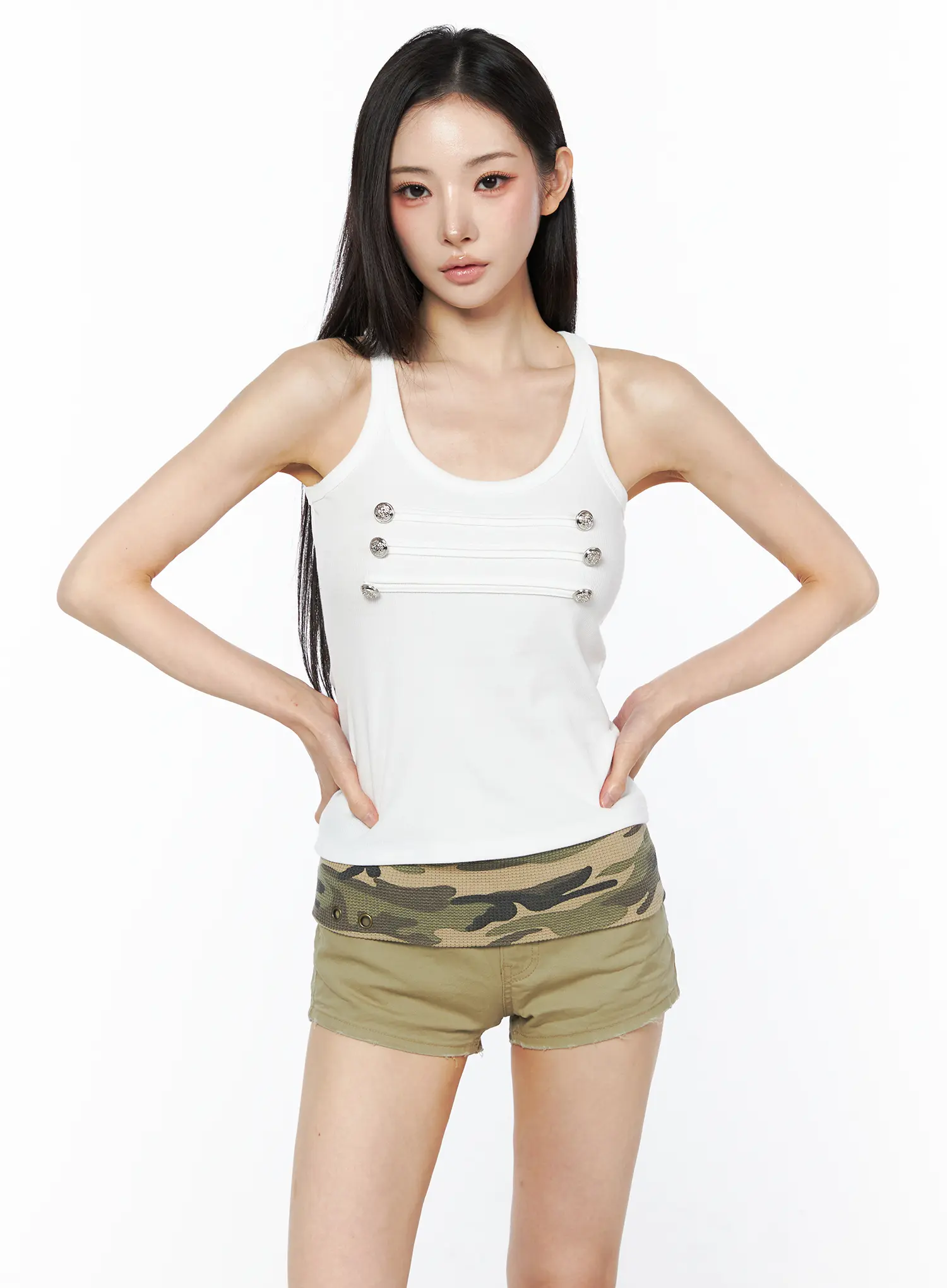 Button Detail Ribbed Tank Top CU511 - Image 2