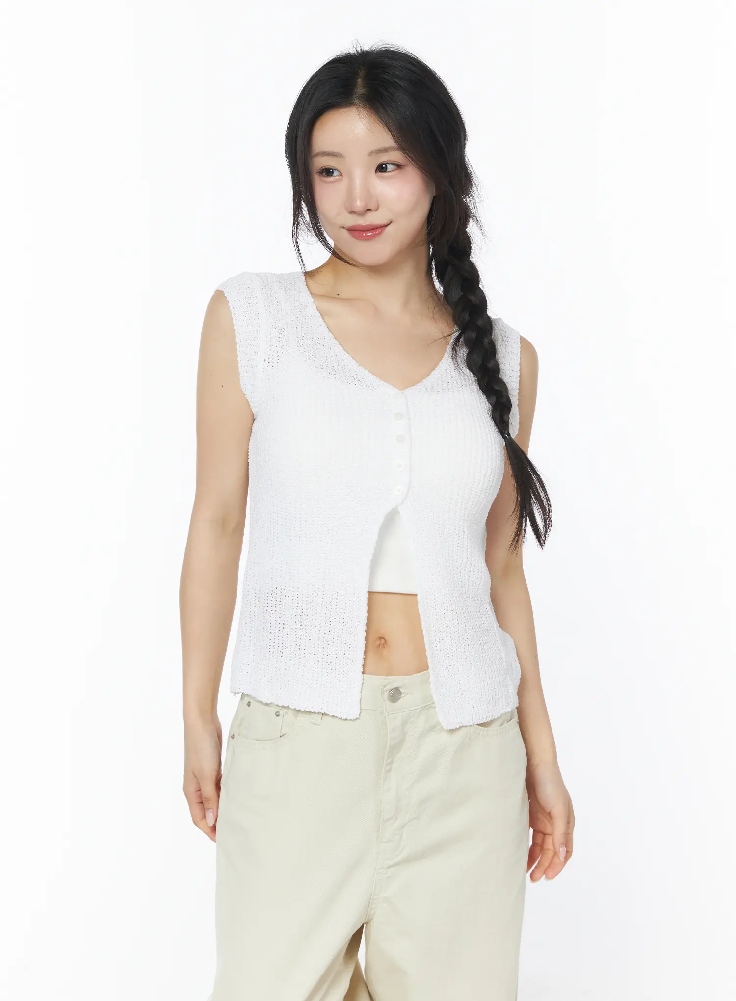 Button Knit Sleeveless Cardigan CY522 - Image 10