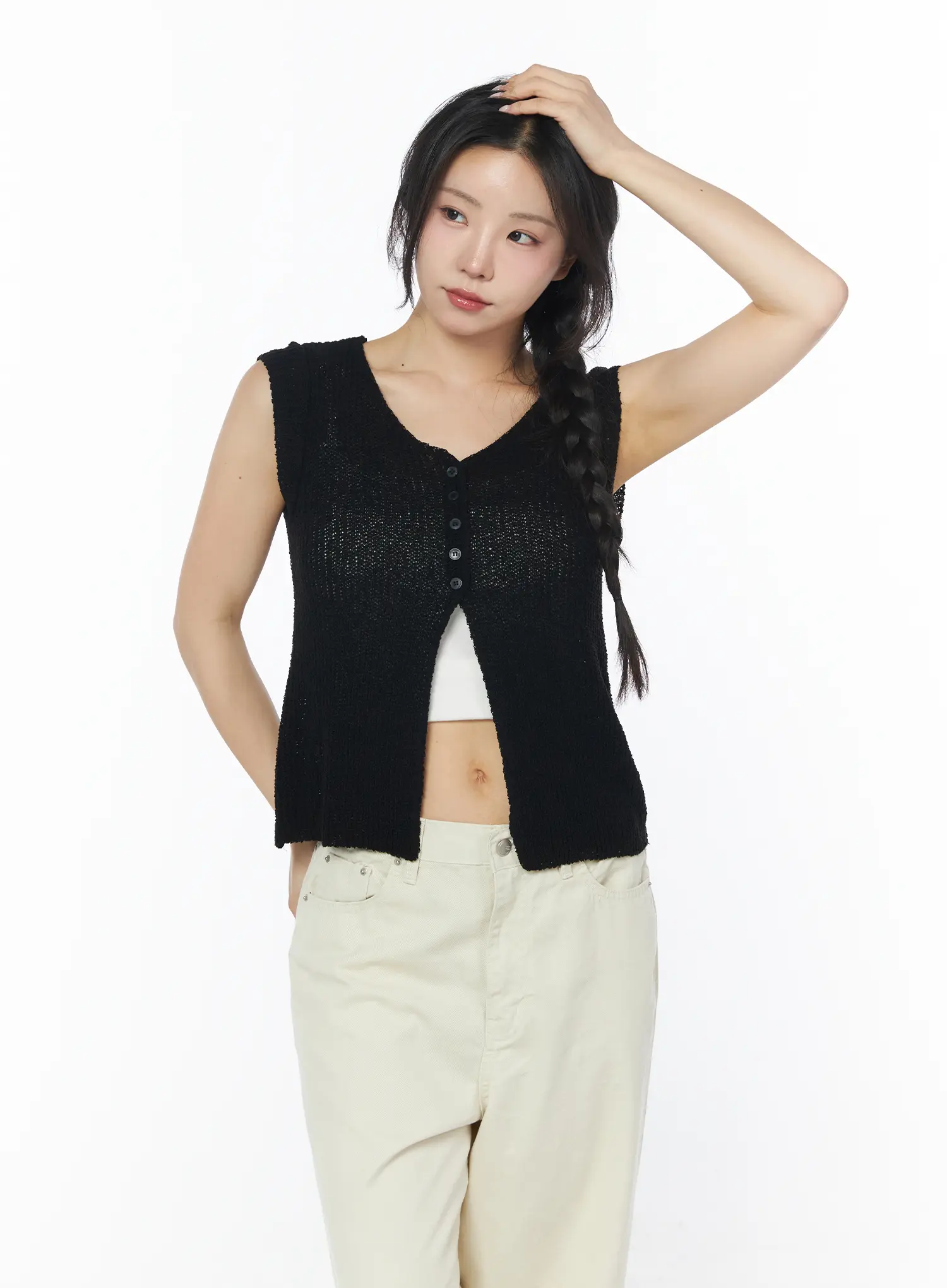Button Knit Sleeveless Cardigan CY522 - Image 11