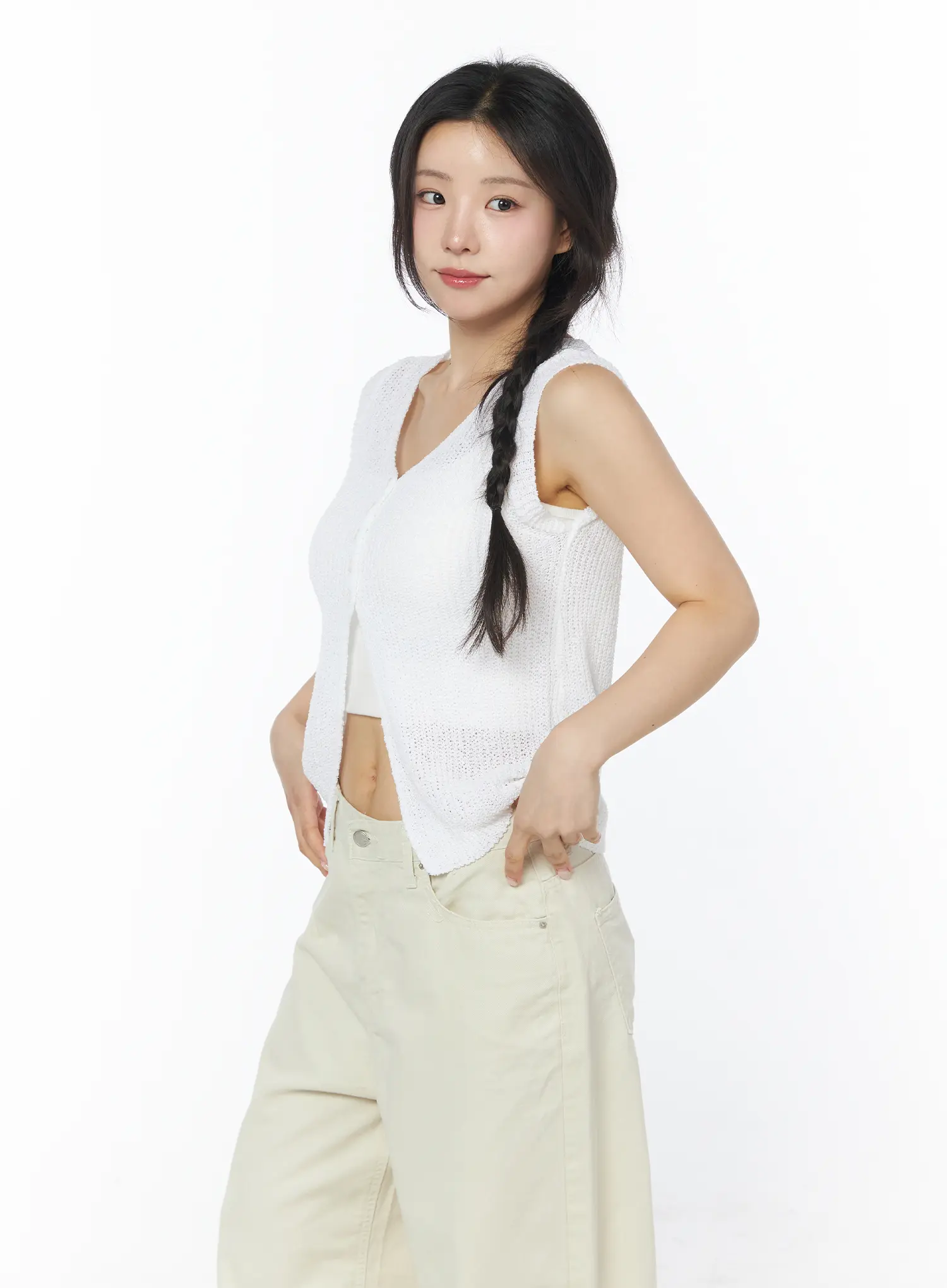 Button Knit Sleeveless Cardigan CY522 - Image 2