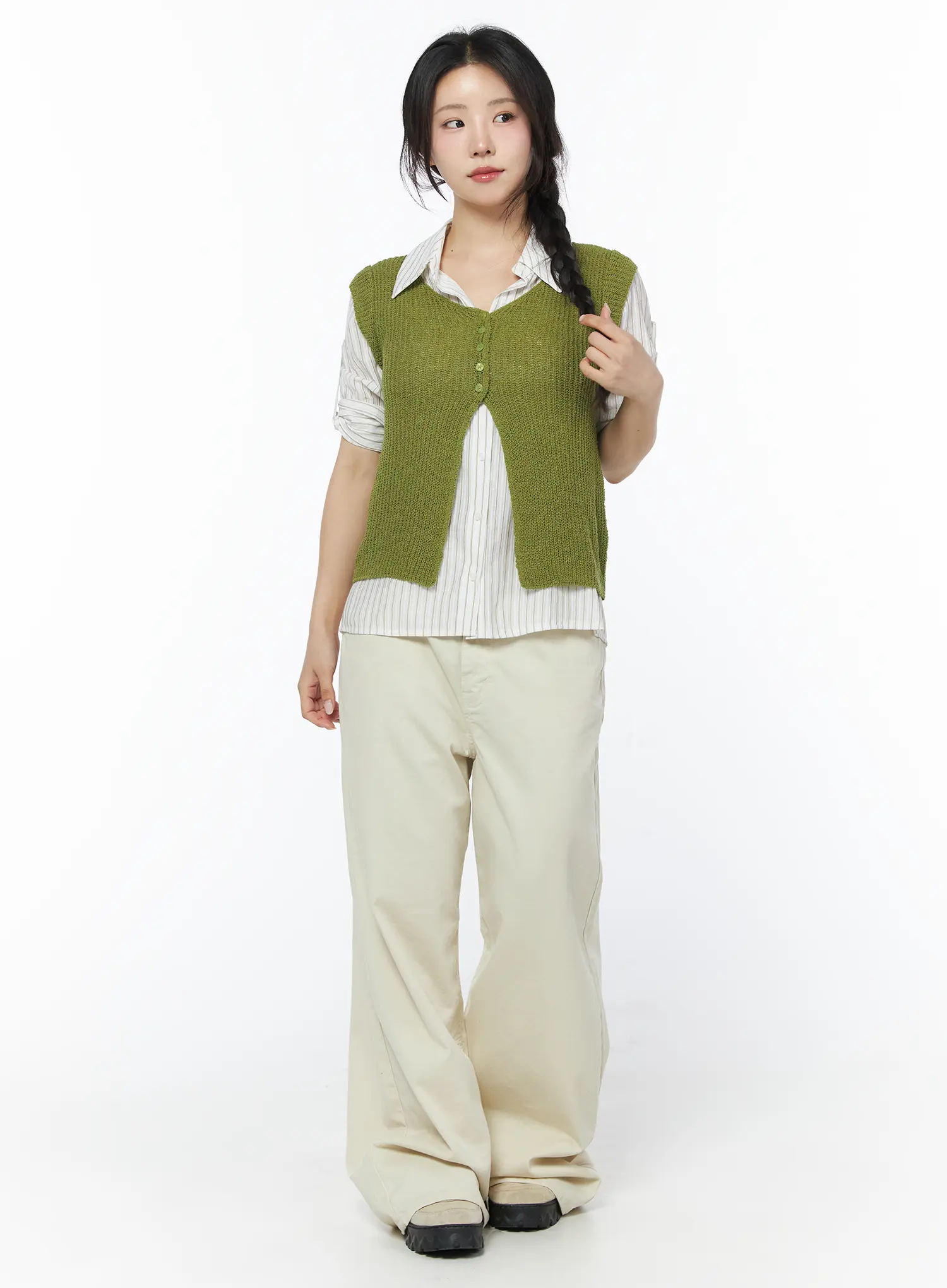 Button Knit Sleeveless Cardigan CY522 - Image 3