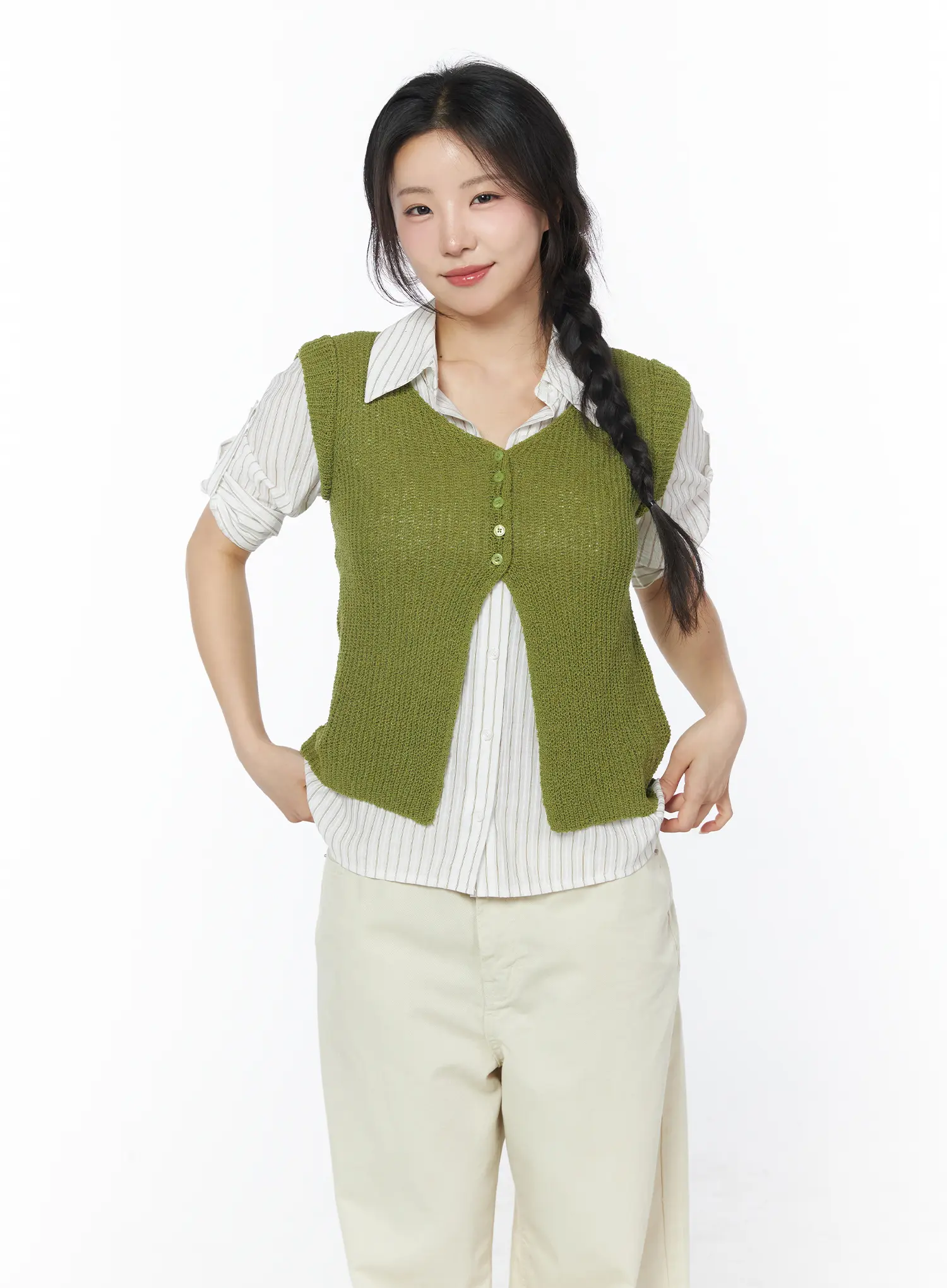 Button Knit Sleeveless Cardigan CY522 - Image 9