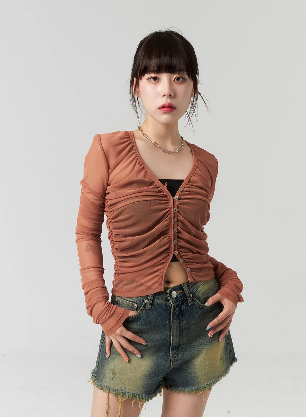 Button Mesh Cardigan CL314 - Image 9