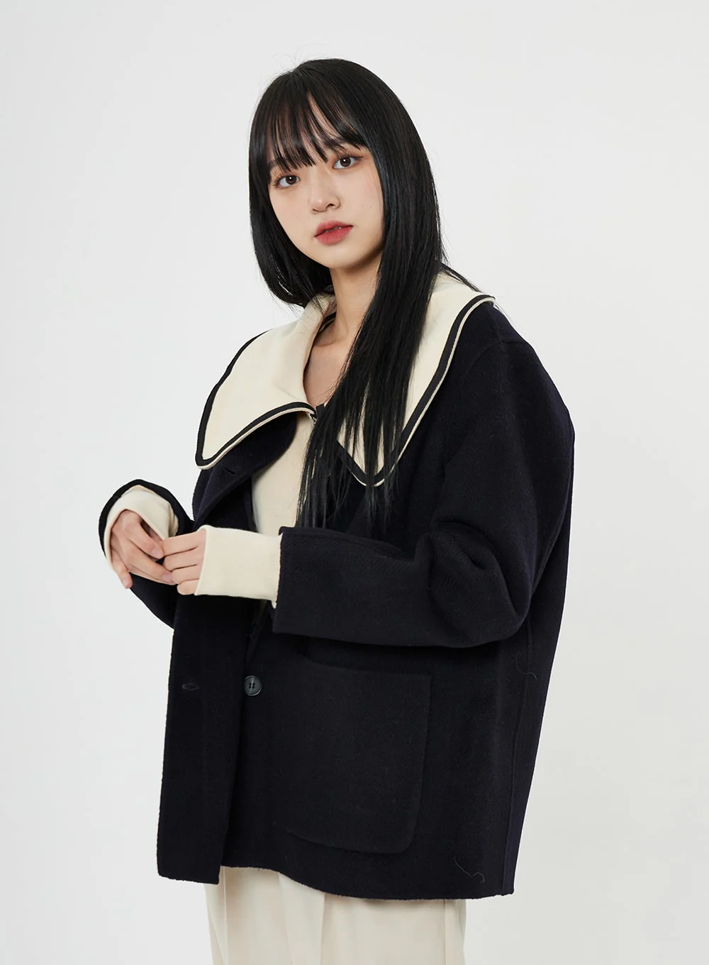 Button Round Neck Coat BN10 - Image 3