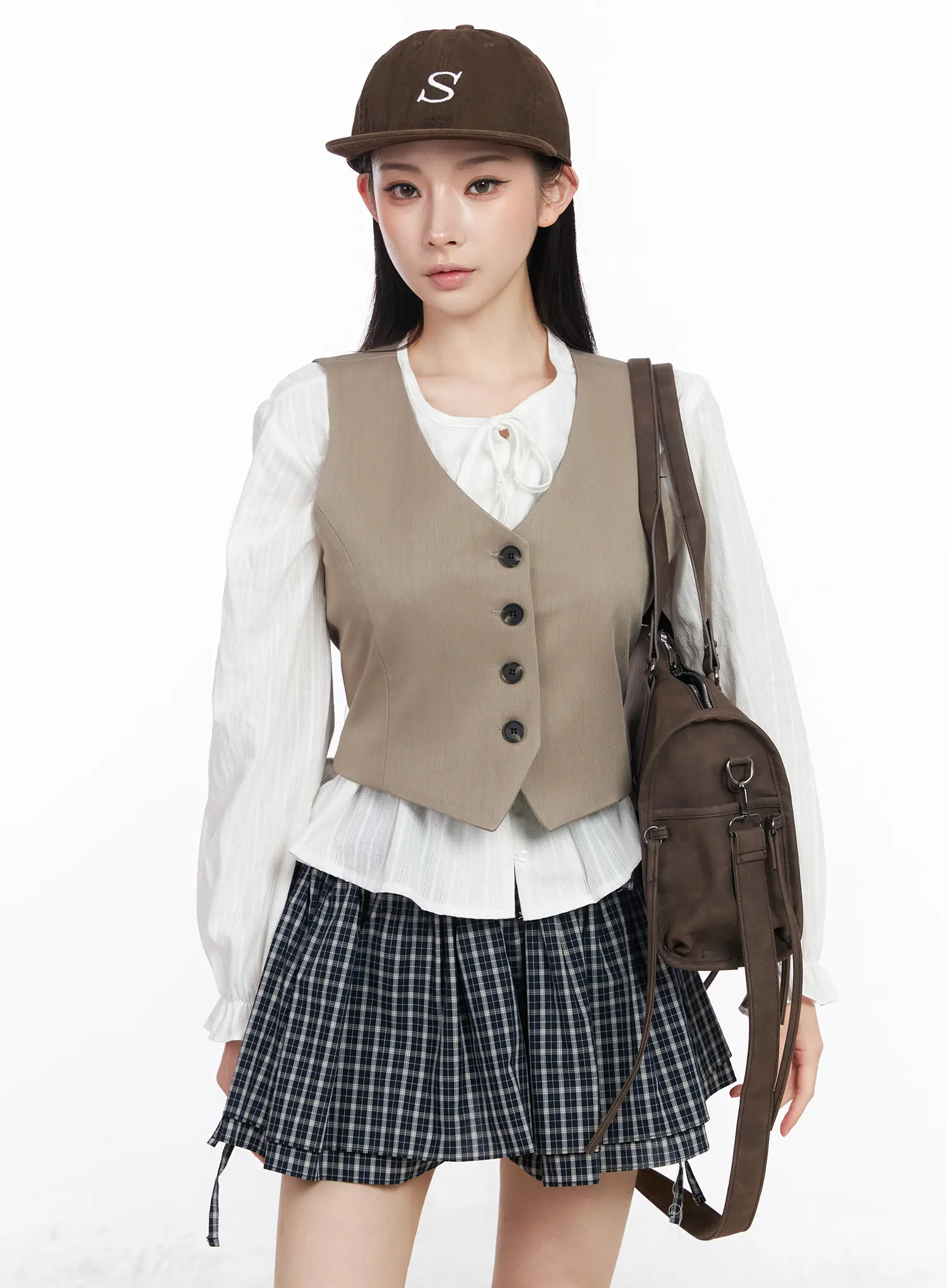 Buttoned Back Belted Crop Vest CM519