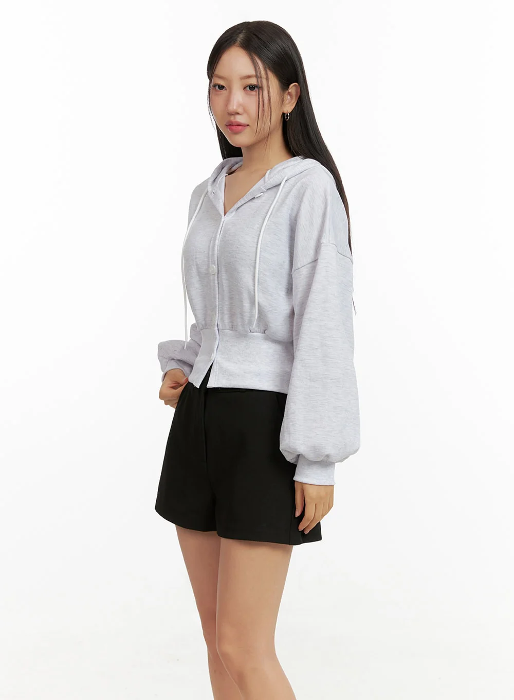 Buttoned Crop Sweat Hoodie OU411 - Image 4
