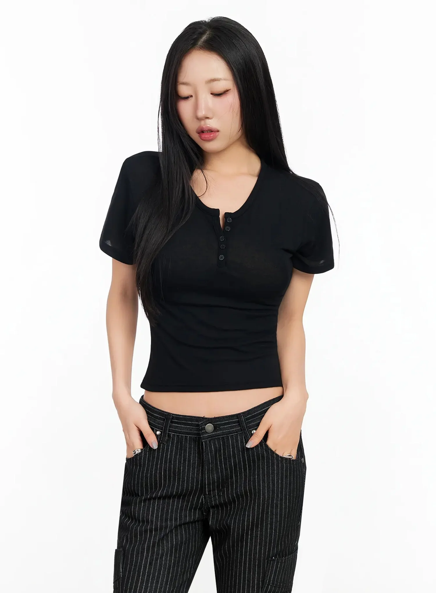 Buttoned Slim Fit T-Shirt CA513 - Image 7