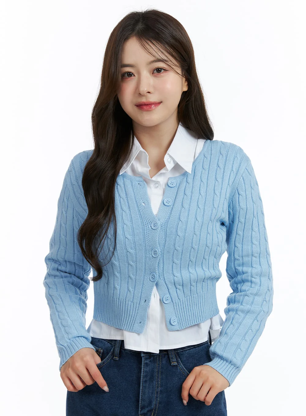 Cable Knit Buttoned Crop Cardigan OJ416 - Image 2