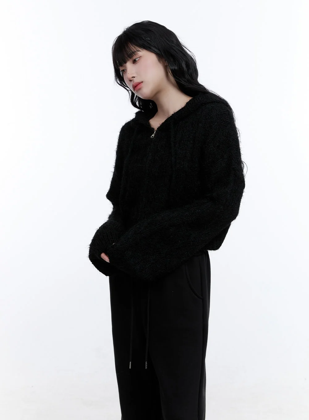 Cable Knit Cropped Hooded Cardigan CD419 - Image 3