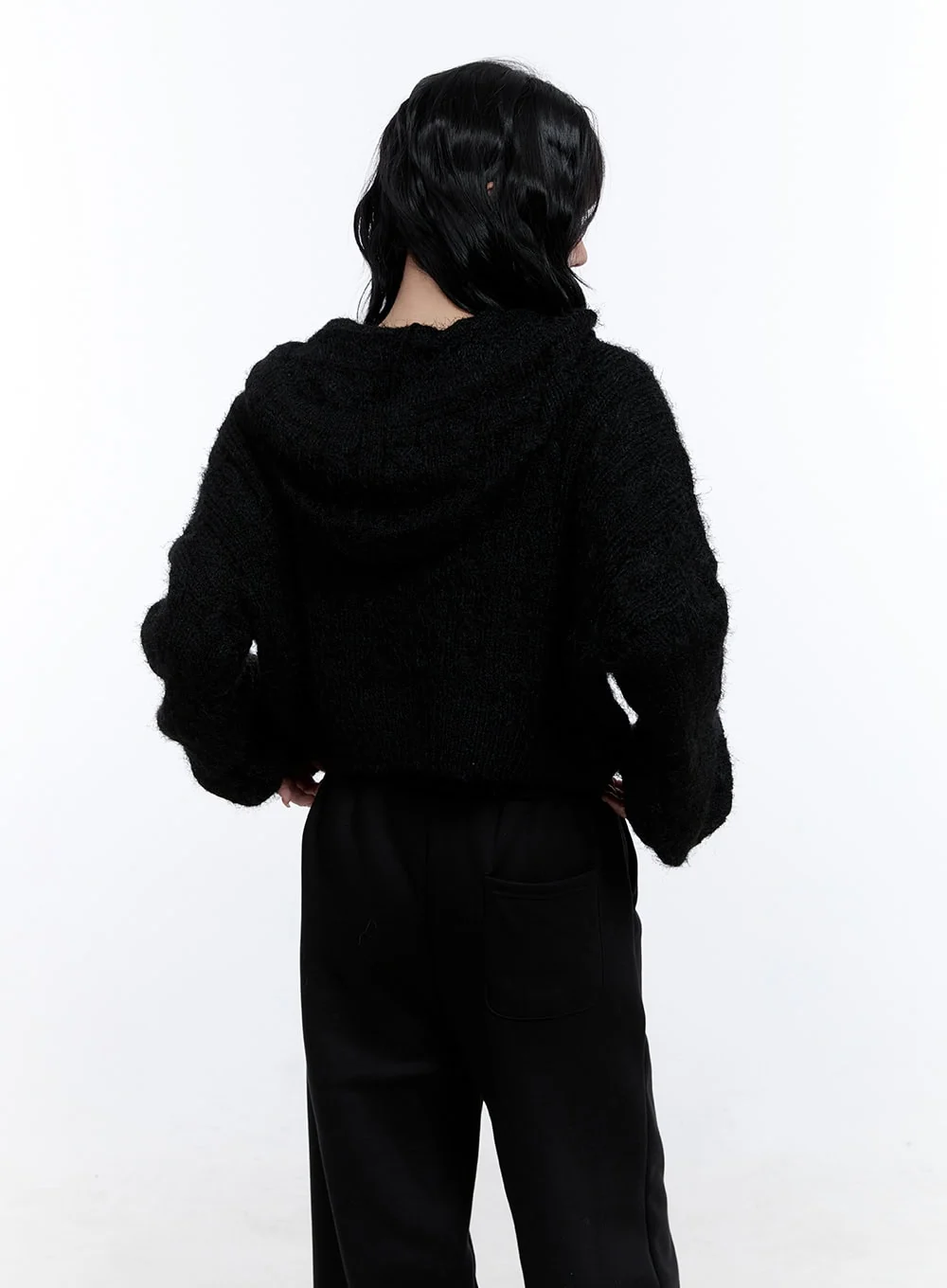 Cable Knit Cropped Hooded Cardigan CD419 - Image 5