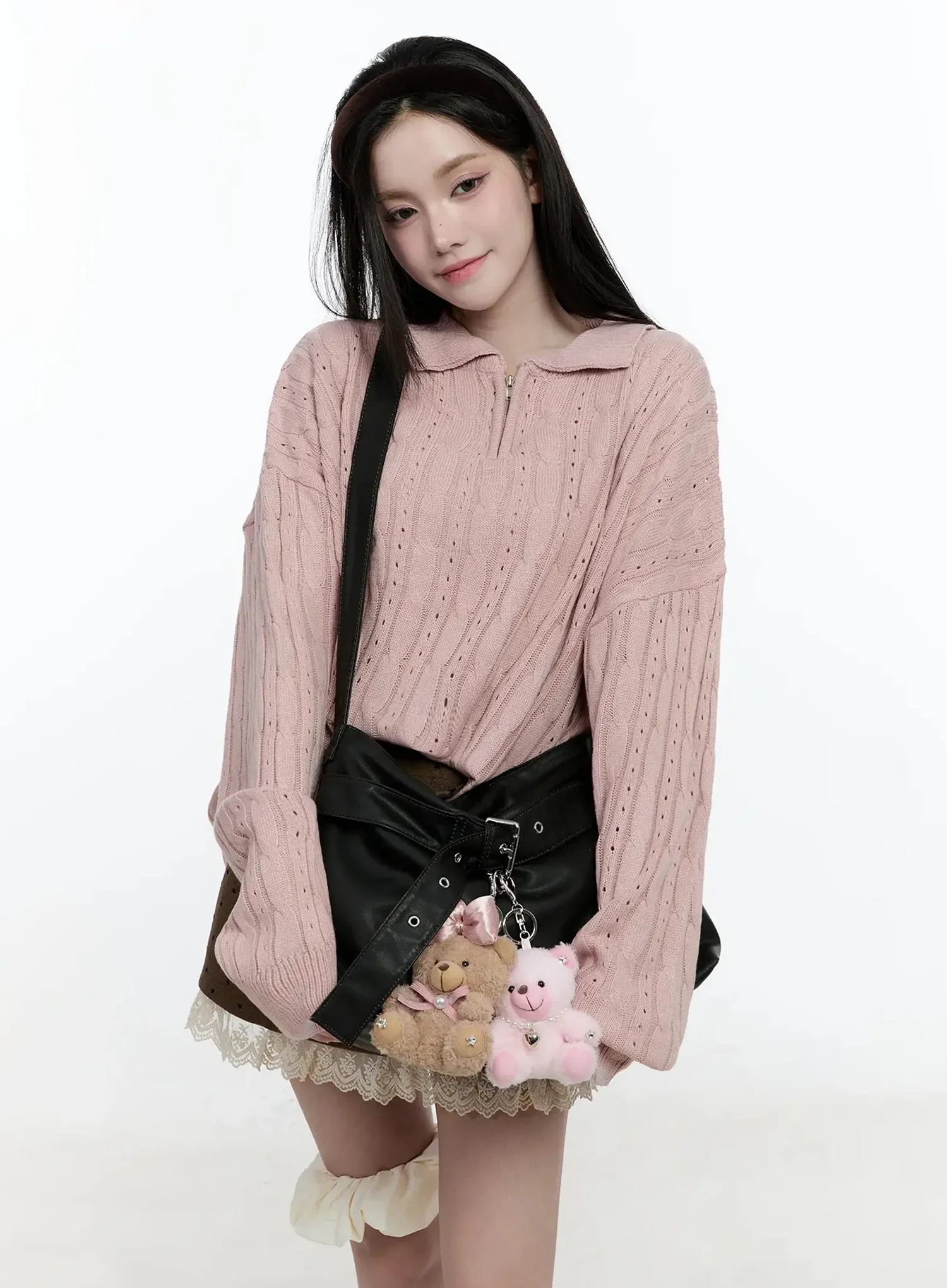 Cable Knit Half-Zip Sweater IO520 - Image 2
