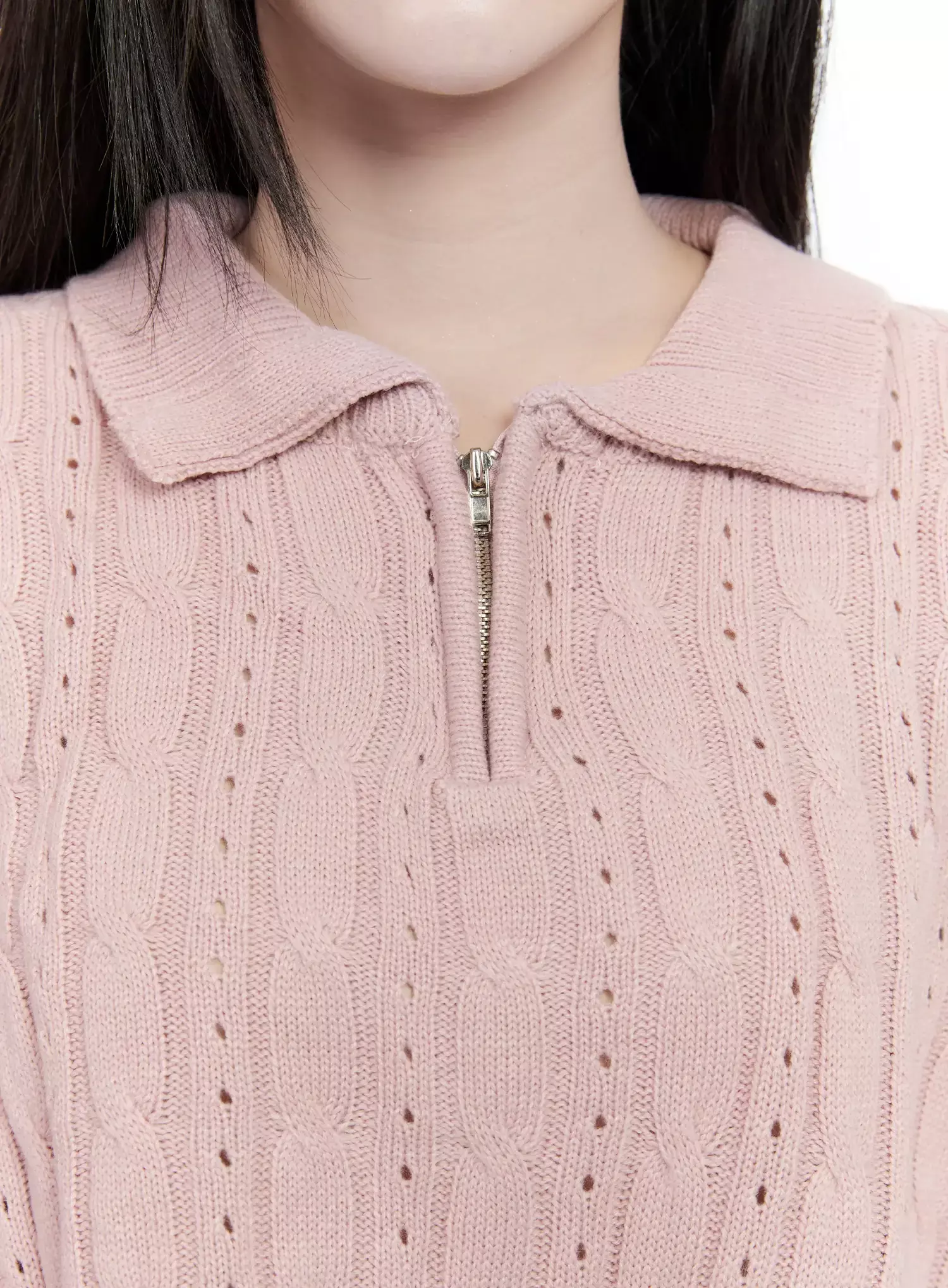 Cable Knit Half-Zip Sweater IO520 - Image 3