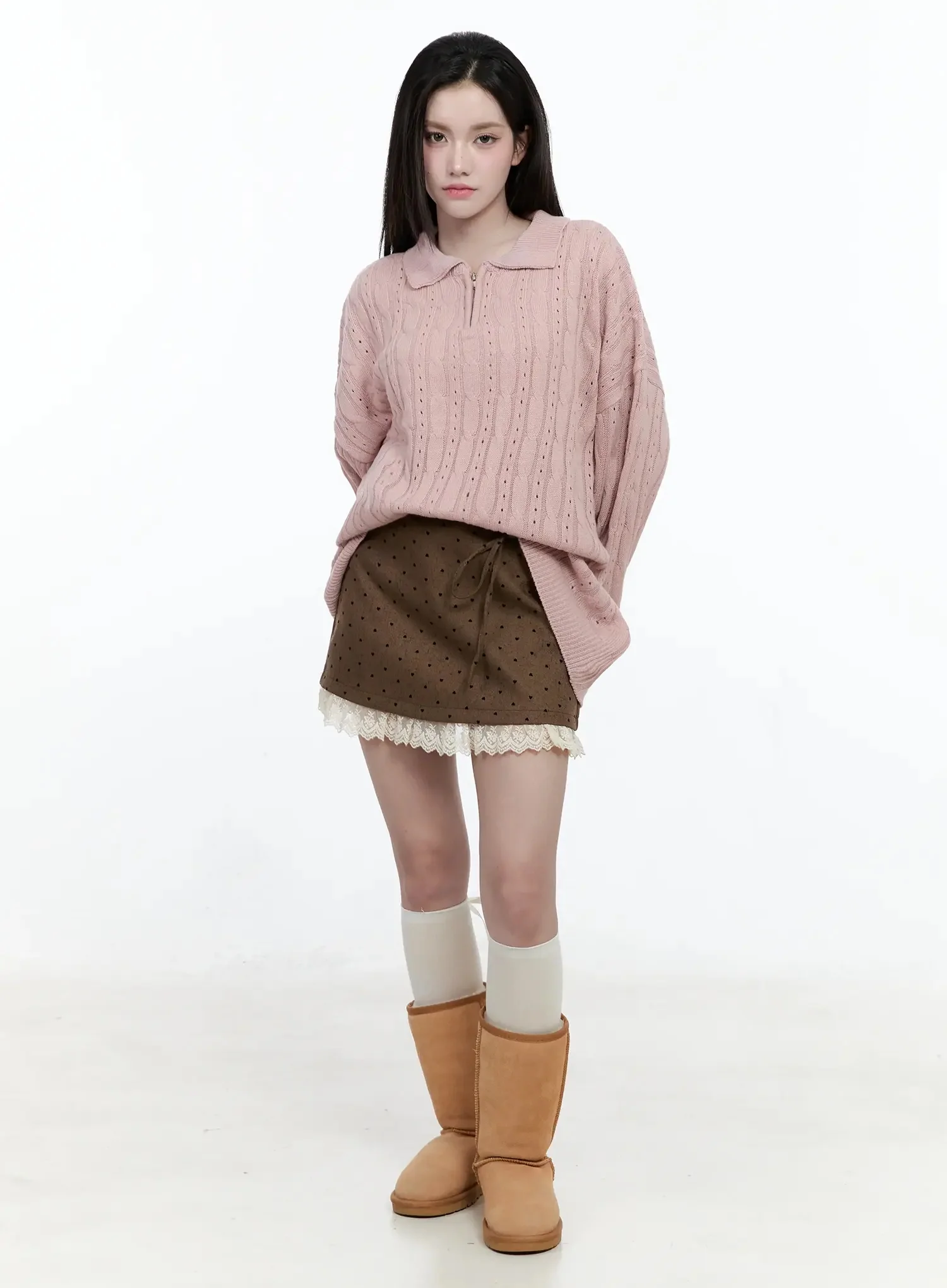 Cable Knit Half-Zip Sweater IO520 - Image 5