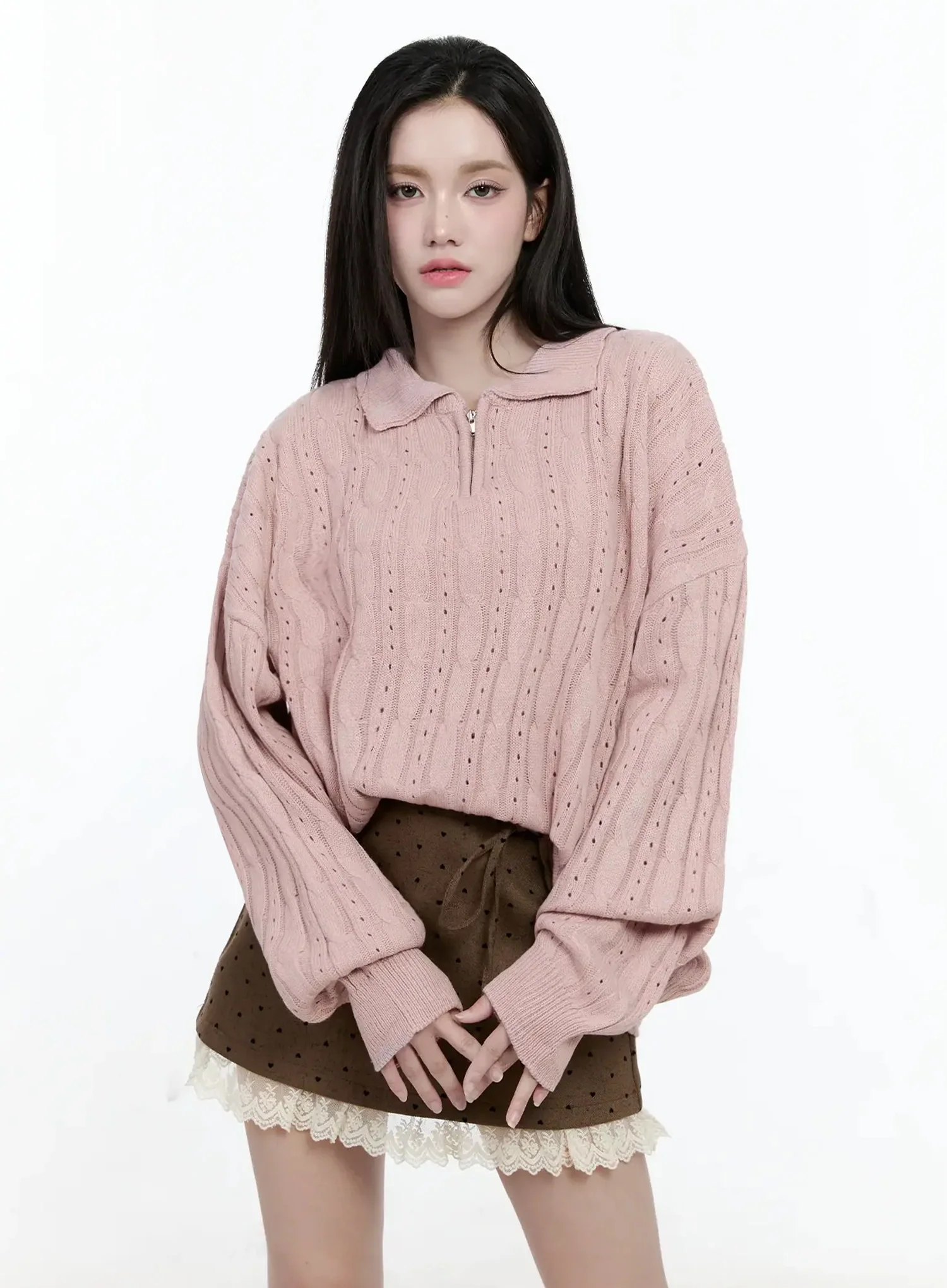 Cable Knit Half-Zip Sweater IO520 - Image 6