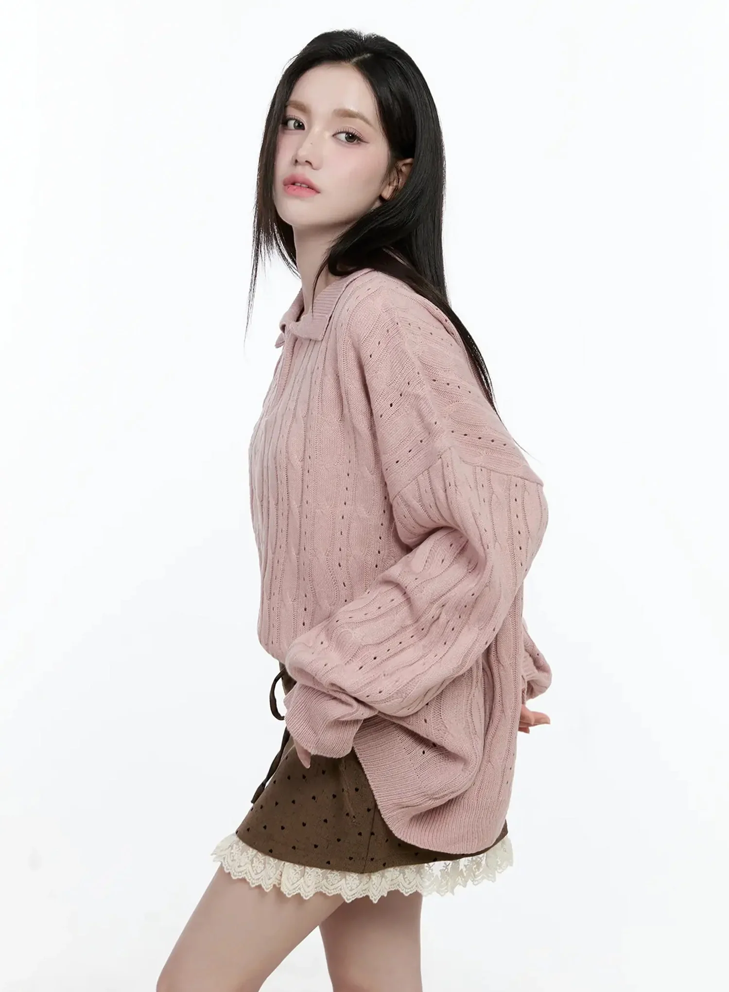 Cable Knit Half-Zip Sweater IO520 - Image 7