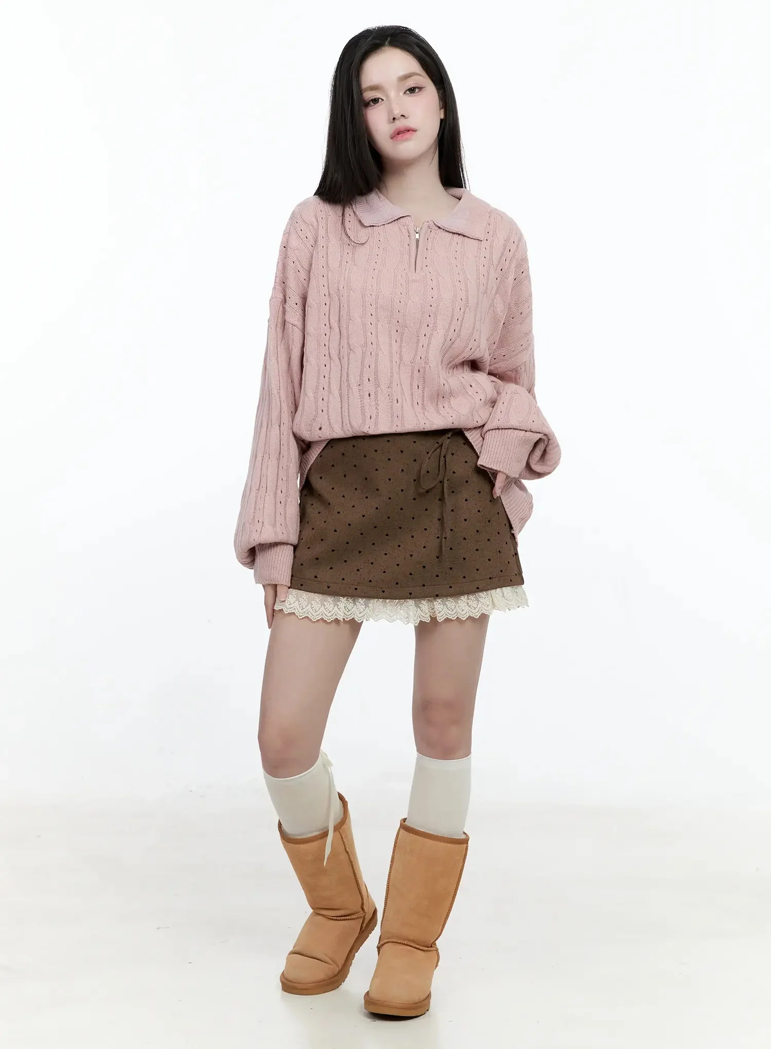 Cable Knit Half-Zip Sweater IO520 - Image 9