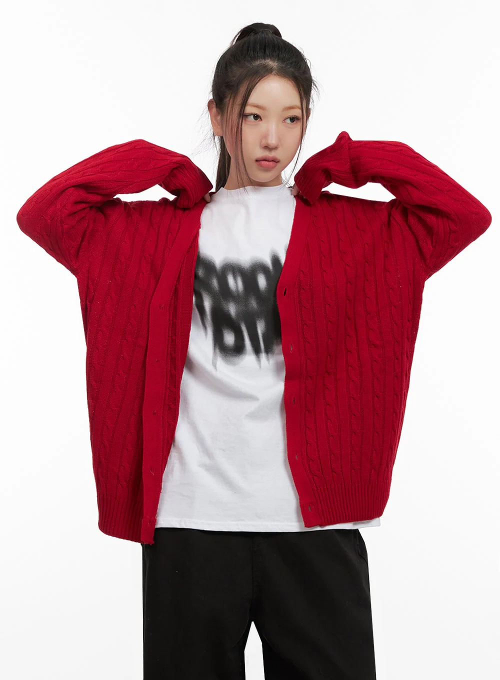 Cable Knit Relaxed Fit Cardigan C7102 - Image 14