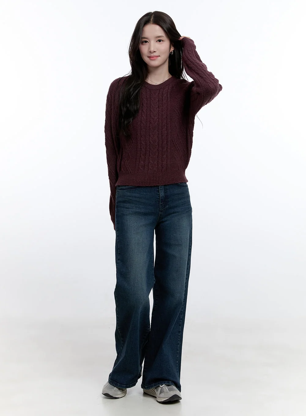 Cable Knit Round Neck Sweater ON418 - Image 2