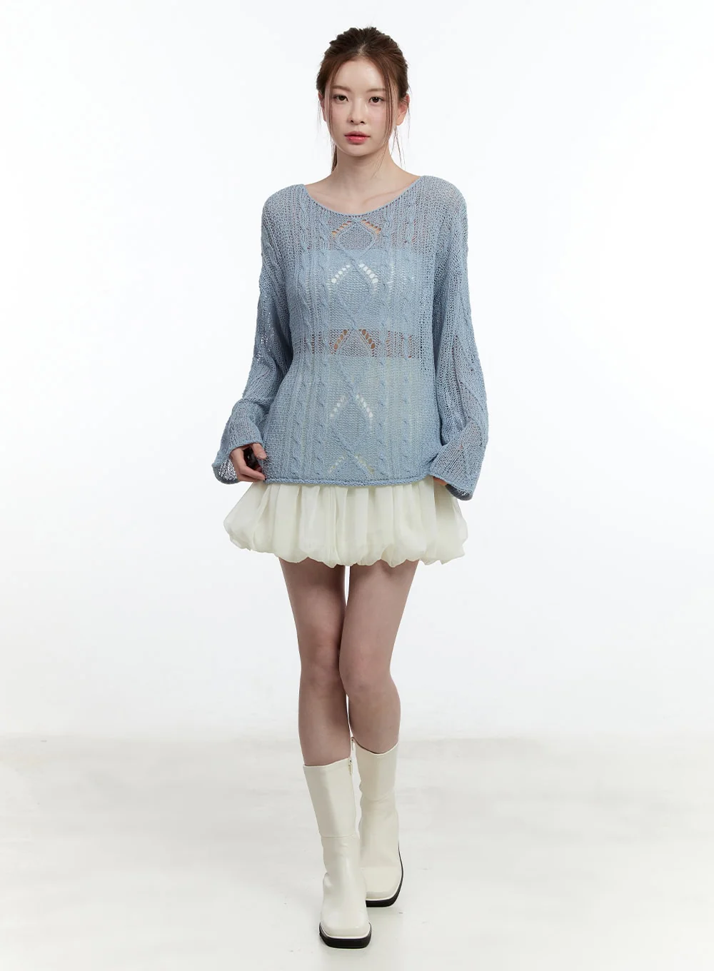 Cable Knit Sheer Loose-Fit Sweater CM521