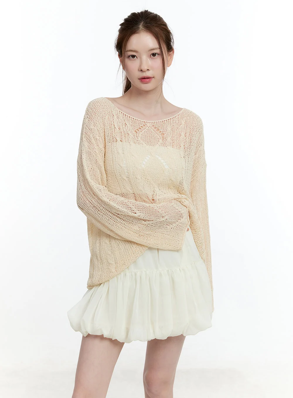 Cable Knit Sheer Loose-Fit Sweater CM521 - Image 9